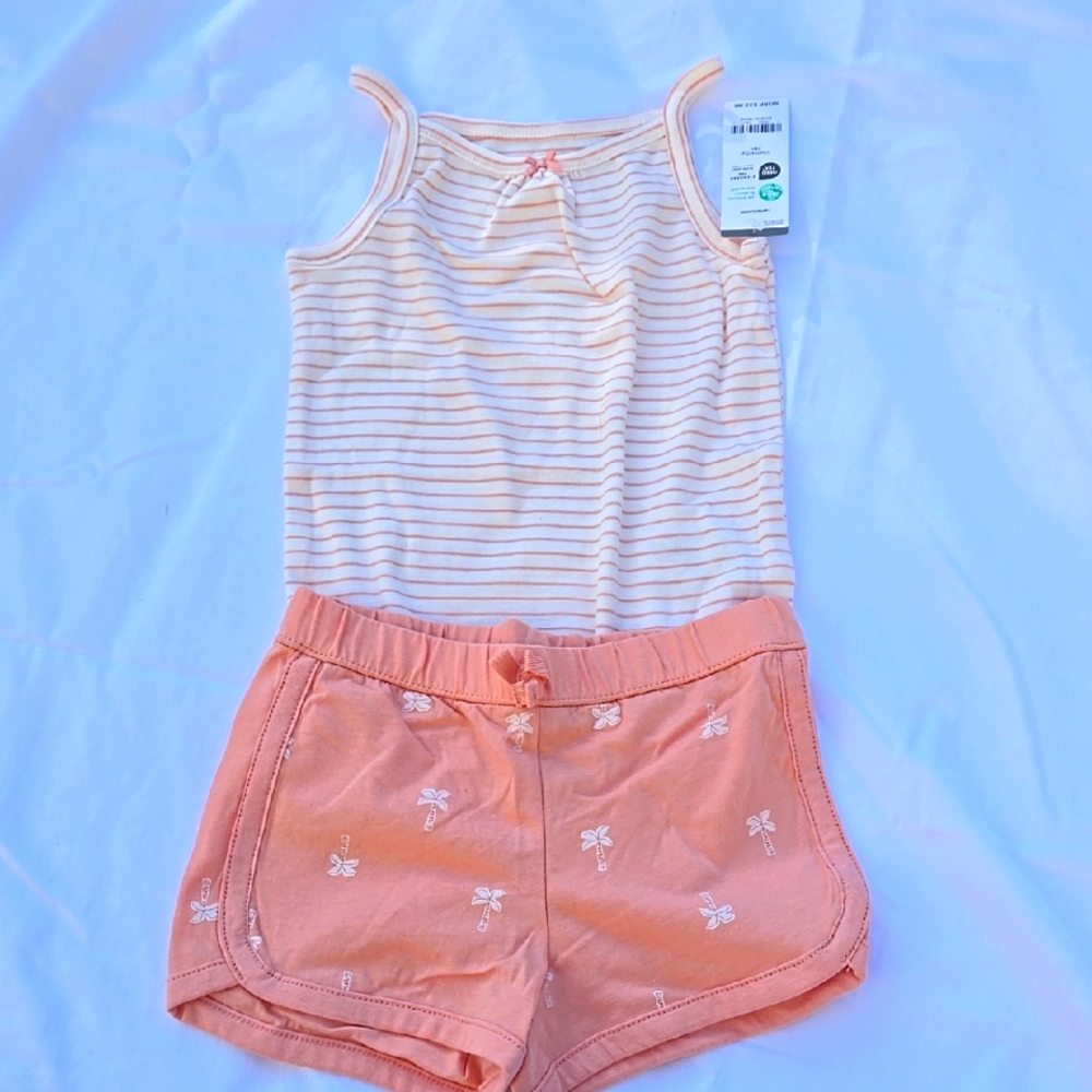 Striped Cream and Orange Tank Top with Shorts Set